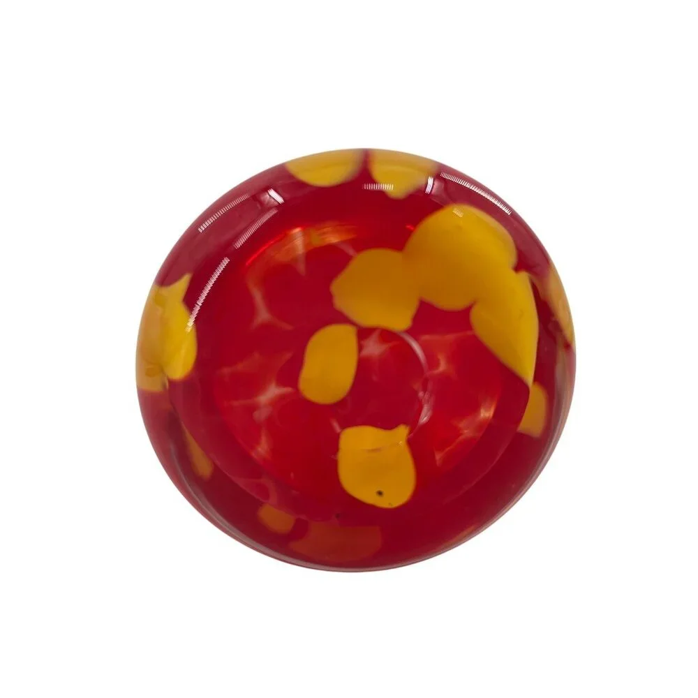 Handcrafted Red & Yellow Art Glass Vase With Abstract Design